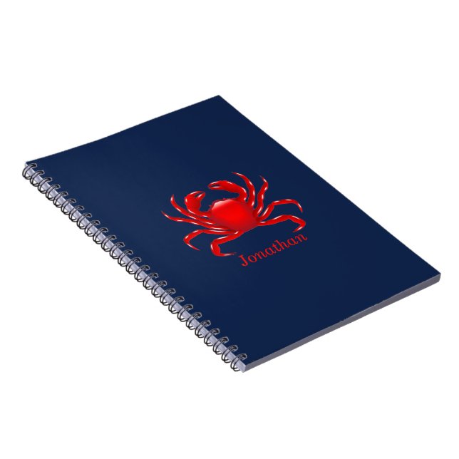Caderno Espiral Caranguejo Vermelho Grande no Fundo Azul De Volta  (Lado Direito)
