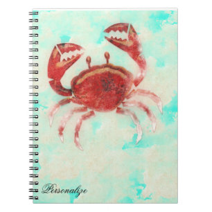 Caderno Espiral Caranguejo Vermelho Oceano Mar Praia Elegante Diár