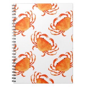 Caderno Espiral Caranguejos Aquarela: Padrão Branco De Fundo