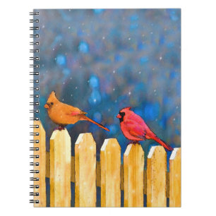 Caderno Espiral Cardeais na Pintura da Cerca - Arte Original