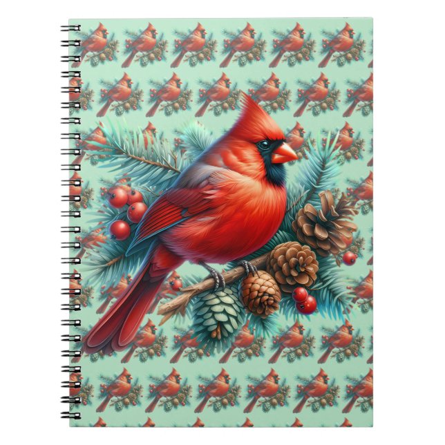 Caderno Espiral Cardeal em Pine Branch com Berries de inverno (Frente)