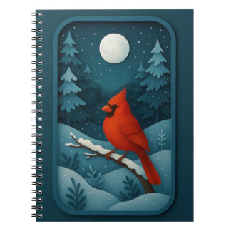Caderno Espiral Cardinal ao Luar no Bosque Invernal