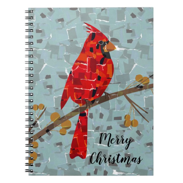 Caderno Espiral Cardinal Vermelho, o pássaro do Natal (Frente)