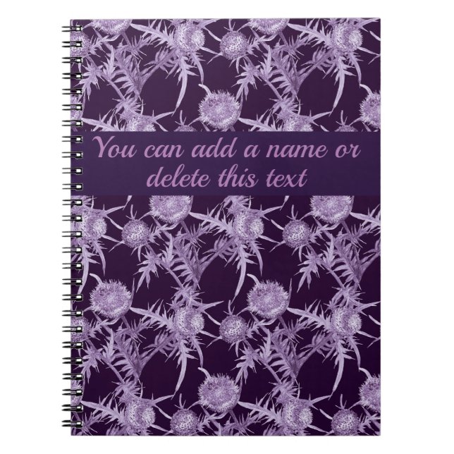 Caderno Espiral cardo padrão de flor violeta (Frente)