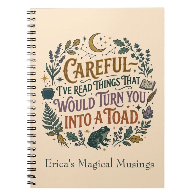 Caderno Espiral Careful I've Read Things Funny Book Witch Quote  (Frente)
