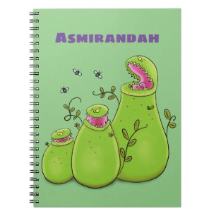 Caderno Espiral Caricatura de plantas de jarro carnívoros, verde