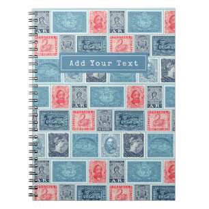 Caderno Espiral Carimbos de Correio Personalizados - Padrão de Vi