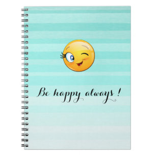 Caderno Espiral Carinha Piscando ;- Feliz sempre