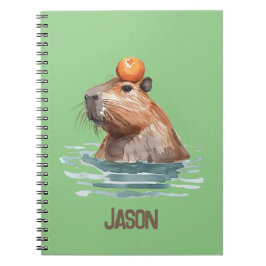 Caderno Espiral Carismático Capivara Fofo com Laranja e Nome das C