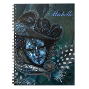Caderno Espiral Carnaval Máscara-Azul - Livro de Notas de Damasco