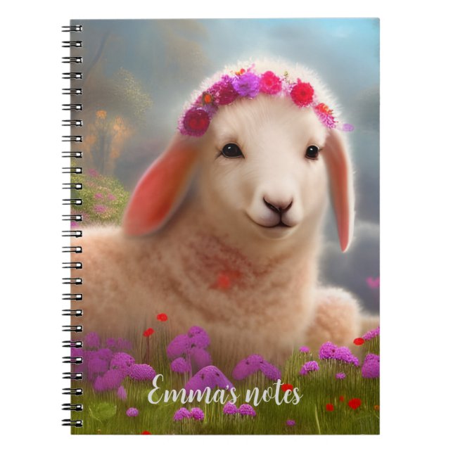 Caderno Espiral Carneiro de páscoa bonito com flores - (Frente)