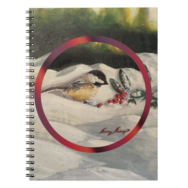 Caderno Espiral Carol the Chick-a-Dee with Mistletoe  (Frente)