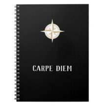 Carpe Diem a Preto com Dourado Compass Branco