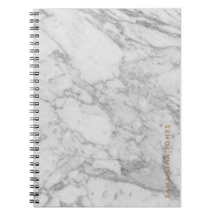 Caderno Espiral Carrara Branca Marble Clássico Dourado Personaliza