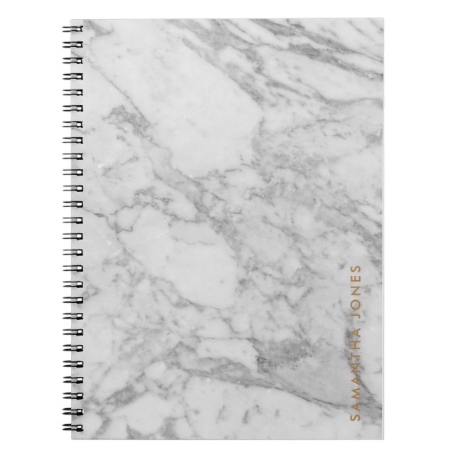Caderno Espiral Carrara Branca Marble Clássico Dourado Personaliza (Frente)
