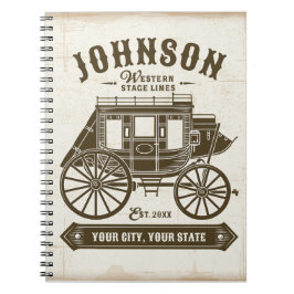 Caderno Espiral Carreagem de Carruagem do Velho Oeste Personalizad
