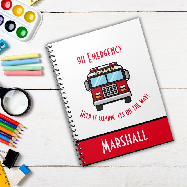 Caderno Espiral carrinho de bombeiros moderno e personalizado (kids personalized fire truck note pad )