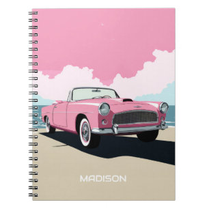 Caderno Espiral Carro Clássico Rosa de Nome Personalizado
