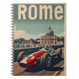 Caderno Espiral Carro da Corrida Vintage em Roma