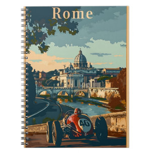 Caderno Espiral Carro da Corrida Vintage em Roma