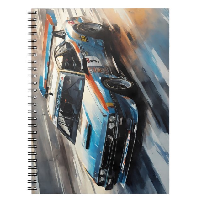 Caderno Espiral Carro de Corrida Azul esportivo (Frente)