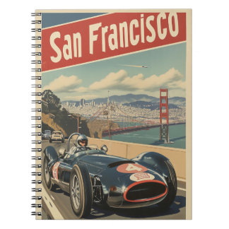 Caderno Espiral Carro de Corrida Vintage em São Francisco