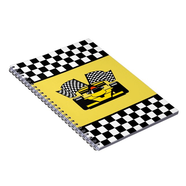 Caderno Espiral Carro de corridas amarelo: Bandeira do verificador (Lado Direito)