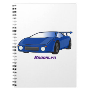 Caderno Espiral Carro desportivo azul com ilustração de airfoil
