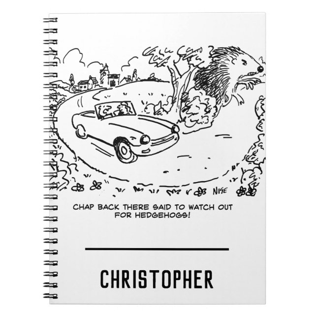 Caderno Espiral Carro desportivo em campo com porco (Frente)
