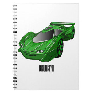 Caderno Espiral Carro desportivo verde com ilustração aerofoil