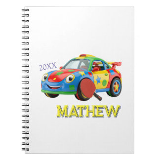 CADERNO ESPIRAL CARRO ESPORTIVO COLORIDO REMO HOMEM CRIANÇAS NOME