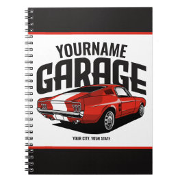 Caderno Espiral Carro Muscular Personalizado, 1967, Garagem Vermel