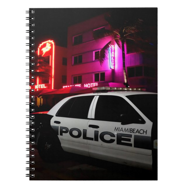 Caderno Espiral Carro policial em Miami Beach no Ocean Drive (Frente)