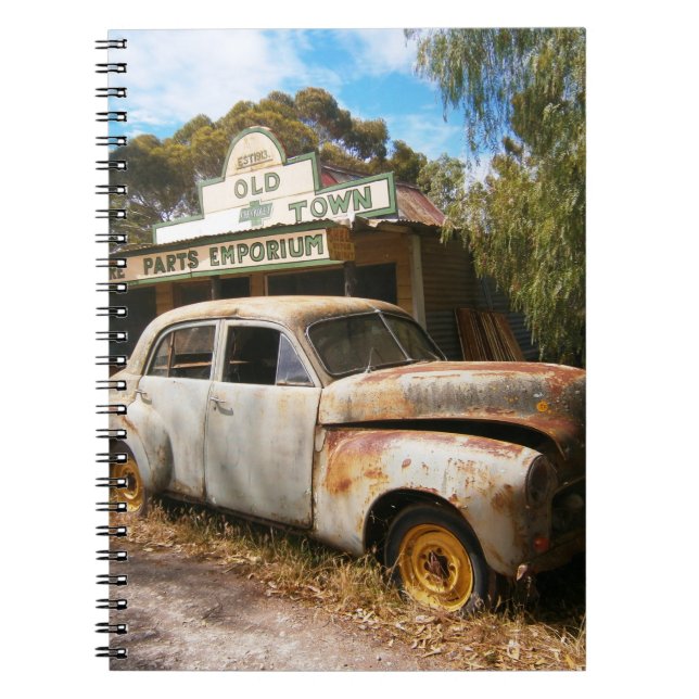 Caderno Espiral Carro vintage E Garagem, Notebook (Frente)