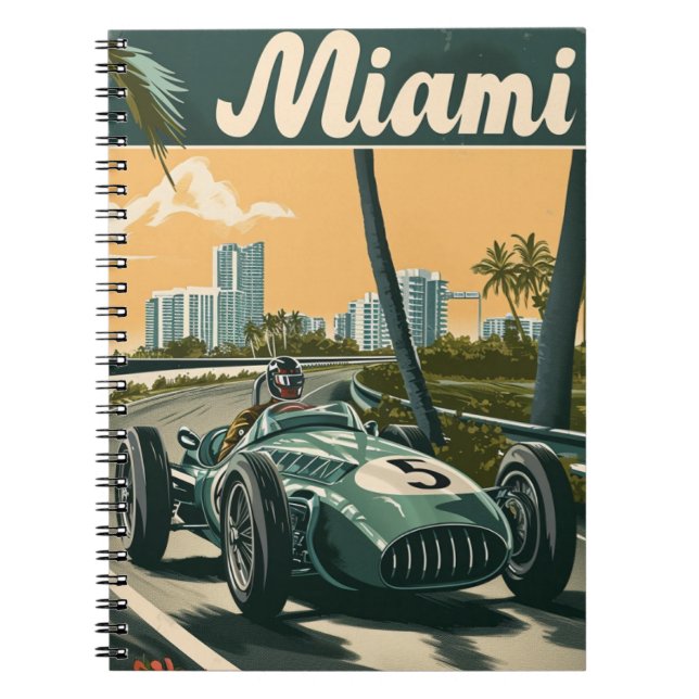 Caderno Espiral Carro Vintage Racing em Miami (Frente)