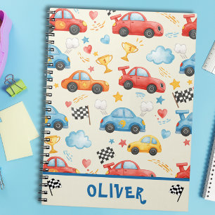 Caderno Espiral Carros de Corrida Coloridos e Fofos em Aquarela