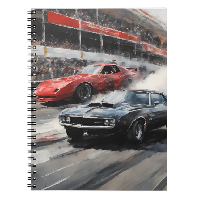 Caderno Espiral Carros de músculo vermelho e preto (Frente)