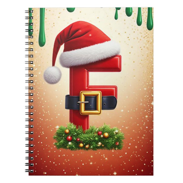 Caderno Espiral Carta F de Natal Com Acento de Grinalda de Natal � (Frente)