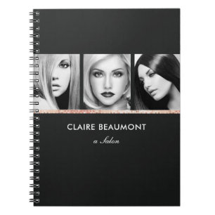 Caderno Espiral Cartão com fotos preto moderno de sequência Dourad