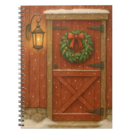 Caderno Espiral Cartão de Natal Rustic Barn Door