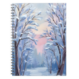 Caderno Espiral Cartão de pintura de aquarela da floresta de neve 