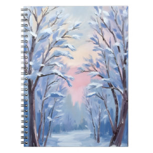 Caderno Espiral Cartão de pintura de aquarela da floresta de neve