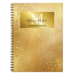 Caderno Espiral cartão de visita de brilho do quadro de ouro quic
