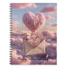 Caderno Espiral Cartão postal com design de coração flutuante de c