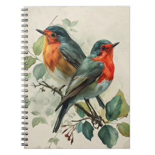 Caderno Espiral Cartão-postal original Robin, de Vintage Red-Breas