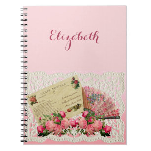 Caderno Espiral Cartão-postal vitoriano, ventilador, Rosas, cadáve