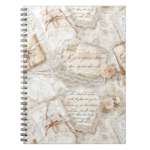 Caderno Espiral Cartas de Amor Rosas Bege Marfim Românticas Lindas