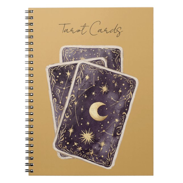 Caderno Espiral Cartas de Tarot da Lua Roxa Estrelas (Frente)
