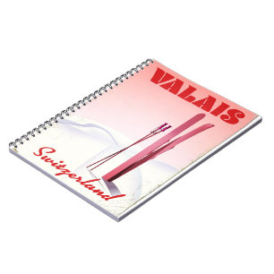 Caderno Espiral cartaz de esqui estilo vintage valais Suíça