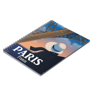 Caderno Espiral Cartaz de viagem da Torre Eiffel Paris França